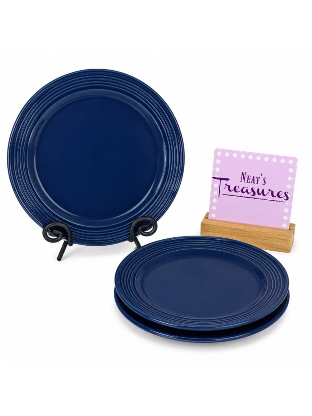 Mainstays CHIARA NAVY BLUE Solid Embossed Rim Solid Stoneware Dinner Plate Set 3